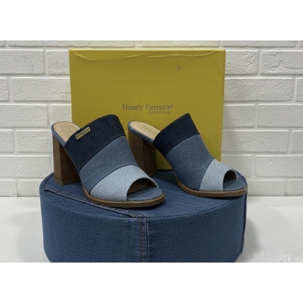 🔥Henry Ferrera 💙🤑chunky Denim Core Patchwork  Mules Heeled Sandals‎ Y2k 6.5